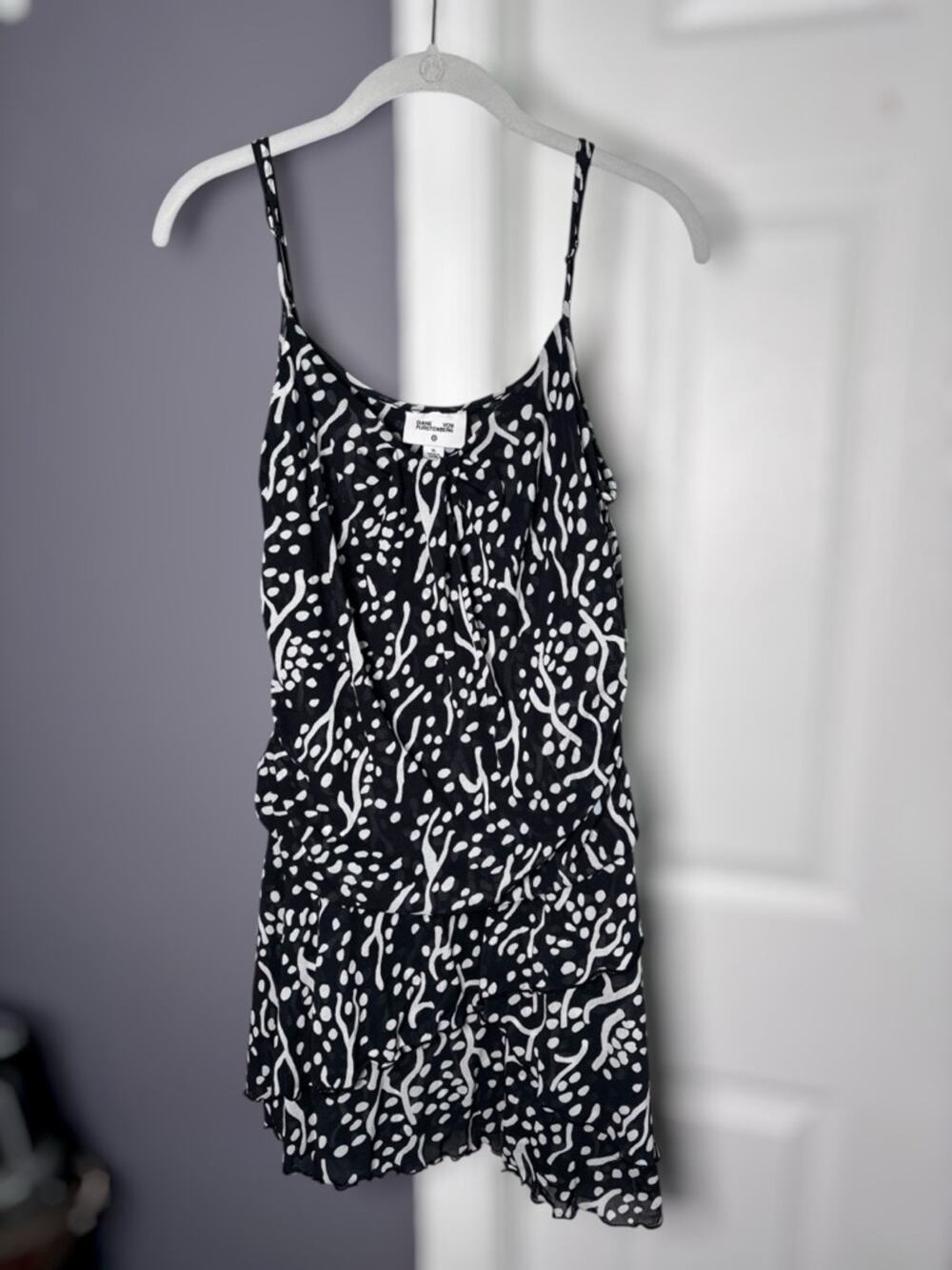 DVF for Target Black White Print Ruffle Tiered Mini Dress XL